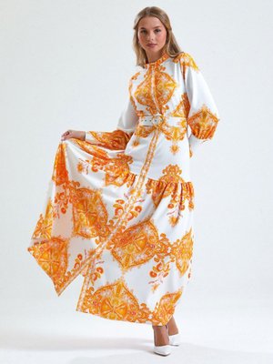 Turuncu Atlas Kumaş Elbise