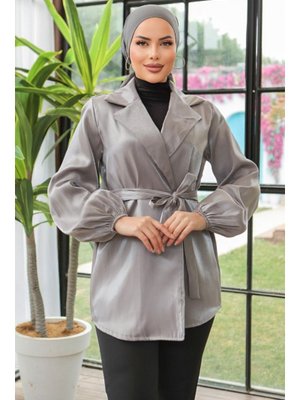 Gri Tafta Blazer Ceket