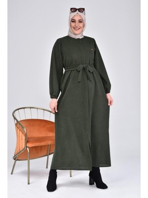 Haki Büyük Beden Oversize Beli Bağlamalı Kaban Pardesü