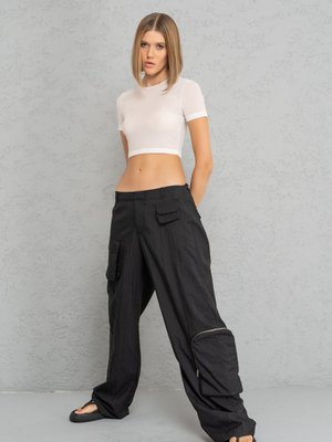 Siyah Yağmurluk Cepli Bol Pantolon