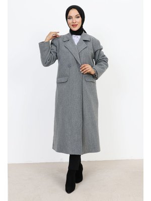 Gri Cebi Kapaklı Çift Düğmeli Kaban Gri Cebi Kapaklı Çift Düğmeli Kaban