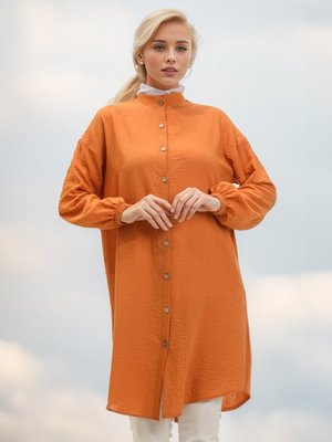 Turuncu Hakim Yaka Boydan Düğmeli Tunik Turuncu Hakim Yaka Boydan Düğmeli Tunik
