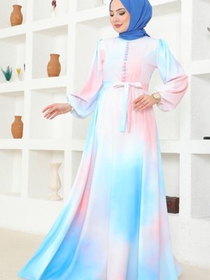 Mavi Degrade Renk Geçişli Elbise