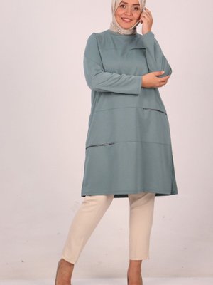 Nefti Büyük Beden Taş Biyeli İki İplik Tunik