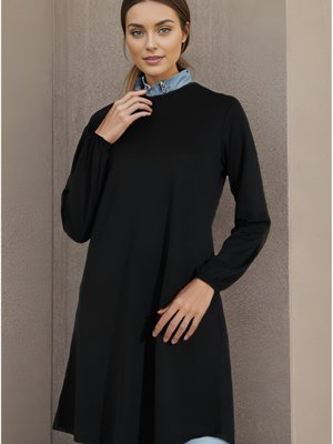 Kol Ucu Lastikli Sade Krep Tunik
