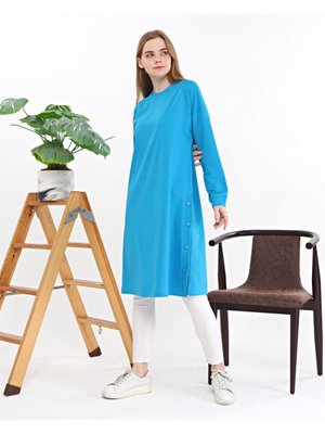 Çıtçıt Detaylı Sweatshirt Turkuaz