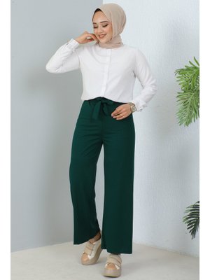Zümrüt Yeşili Kuşakli Pantolon