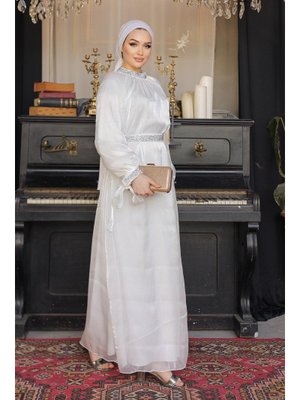 Ekru Sarem Işıltı Taşlı Abiye Elbise