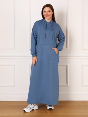 İndigo Pamuklu Kapüşonlu Spor Büyük Beden Elbise İndigo Pamuklu Kapüşonlu Spor Büyük Beden Elbise