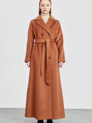 Kruvaze Kaşe Manto Taba