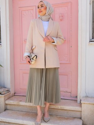 Deri Görünümlü Beli Lastikli Uzun Piliseli Etek Su Yeşili Deri Görünümlü Beli Lastikli Uzun Piliseli Etek Su Yeşili