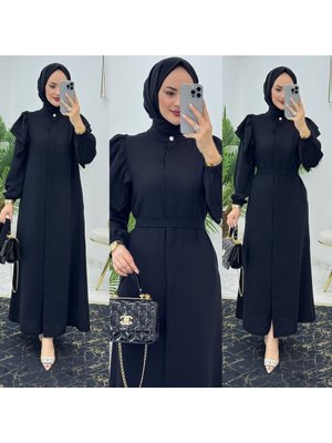 Dubai Krep Kolları Fırfırlı Ferace