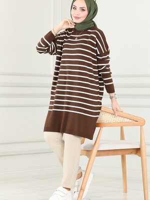 Kahve Çizgili Triko Tunik Kahve Çizgili Triko Tunik