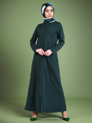 Sıfır Yaka Fermuarlı Ferace Zümrüt Yesili Sıfır Yaka Fermuarlı Ferace Zümrüt Yesili