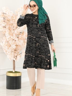 Vizyon & Siyah Yazı Baskılı Süet Örme Tunik Vizyon & Siyah Yazı Baskılı Süet Örme Tunik
