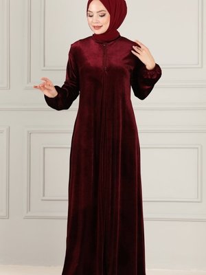 Bordo A Pileli Kadife Elbise Bordo A Pileli Kadife Elbise