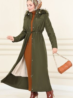 Haki İçi Kürklü Bondit Trençkot Haki İçi Kürklü Bondit Trençkot