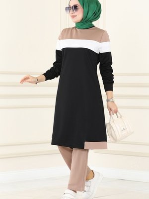 Koyu Vizyon & Siyah Renk Şeritli İkili Takım Koyu Vizyon & Siyah Renk Şeritli İkili Takım