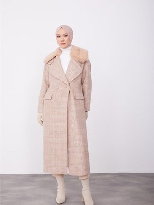 Seyyar Kürklü Buklet Kaban Bej