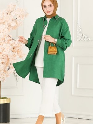 Yeşil & Ekru Taş İşlemeli Keten Aerobin Takım Yeşil & Ekru Taş İşlemeli Keten Aerobin Takım