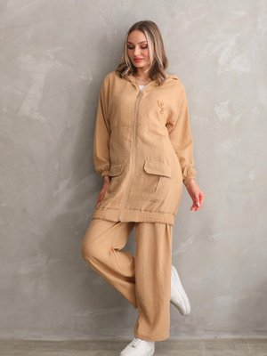 Vizon Yazlık Trenç Pantolon Alt Üst İkili Keten Takım Vizon Yazlık Trenç Pantolon Alt Üst İkili Keten Takım