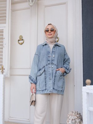 Cıft Ceplı Tas Aksesuarlı Ceket Mavi