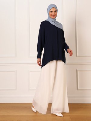 Lacivert Gizli Düğmeli Arkası Uzun Aerobin Tunik