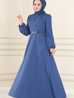İndigo Kemeri Zincirli Elbise