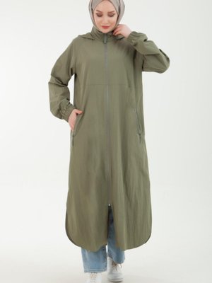 Armine Trend Paraşüt Kumaşlı Kolları Lastikli Kapüşonlu Pardesü Siyah