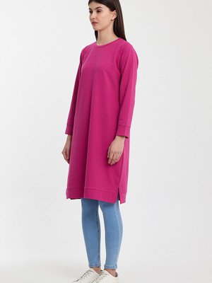 Fuşya Bisiklet Yaka Yırtmaç Detaylı Basic Örme Sweatshirt Fuşya Bisiklet Yaka Yırtmaç Detaylı Basic Örme Sweatshirt