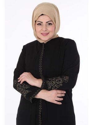 Siyah Kolları Nakışlı Medine İpeği Ferace