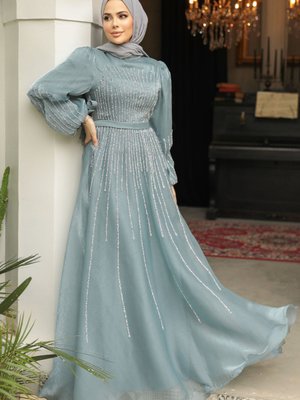 Boncuk İşlemeli Çağla Yeşili Abiye Elbise Boncuk İşlemeli Çağla Yeşili Abiye Elbise