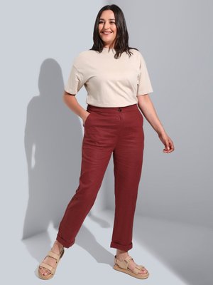 Büyük Beden Beli Lastikli Keten Pantolon Çikolata Kahve