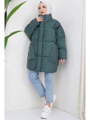 Yeşil Oversize Torba Cep Şişme Mont