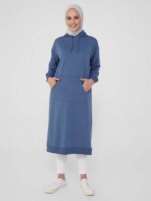 Kanguru Cepli Kapüşonlu Sweatshirt Açık Lacivert