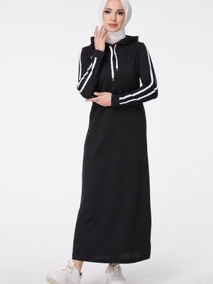 Sıyah Kolları Çizgili Kapüşonlu Spor Elbise Sıyah Kolları Çizgili Kapüşonlu Spor Elbise