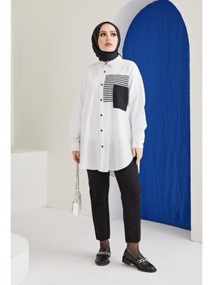 Beyaz Çizgi Detaylı Gömlek