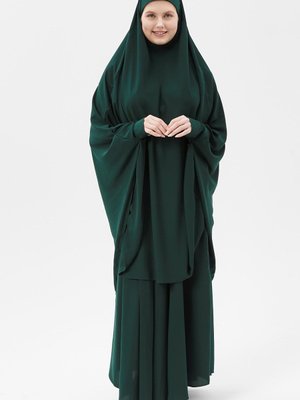 Medine İpeği Çarşaf Takımı Peçeli Sufle Ve Etek Zümrüt Yeşili