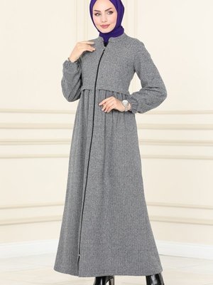 Gri Pat Detaylı Kışlık Ferace Gri Pat Detaylı Kışlık Ferace