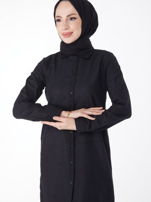 Düz Gömlek Yaka Siyah Tunik