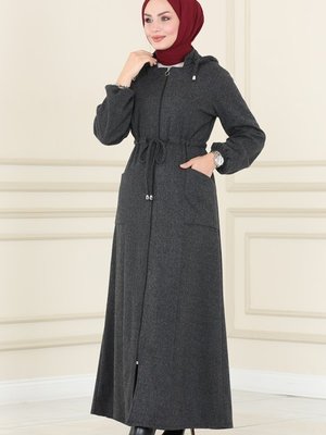 Antrasit Beli Tünelli Kışlık Ferace Antrasit Beli Tünelli Kışlık Ferace