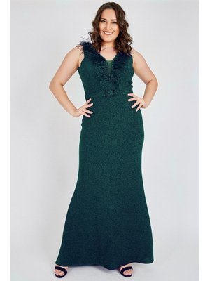Büyük Beden Zümrüt Uzun Abiye Elbise