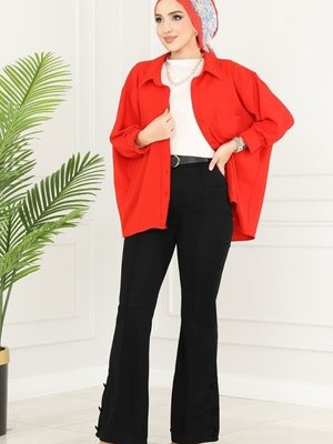 Siyah Düğme Detaylı Pantolon Siyah Düğme Detaylı Pantolon