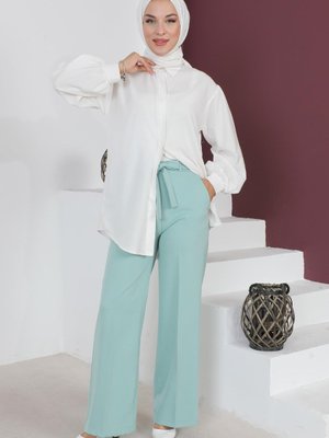 Beli Lastikli Bol Paça Pantolon Mint Beli Lastikli Bol Paça Pantolon Mint