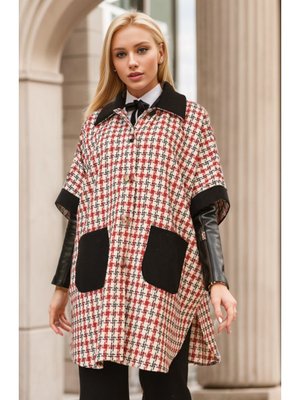 Bordo Düğmeli Ekose Desenli Panço