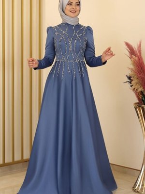 Zen Saten Abiye Elbise İndigo Design