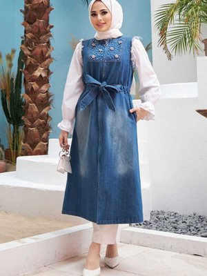 Süs Kuşaklı Yelek Koyu Mavi