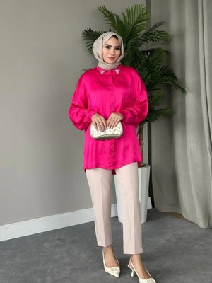 Pelin Saten Gömlek Fuşya Pelin Saten Gömlek Fuşya