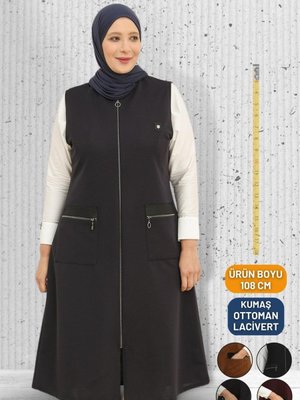 Lacivert Kadin Kolsuz Günlük Kullanım Uzun Deri Yelek Yüksek Kaliteli Mevsimlik Kislik