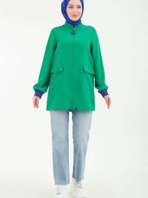 Armine Trend Kolları Ribanalı Etek Ucu Lastikli Tunik Yeşil Armine Trend Kolları Ribanalı Etek Ucu Lastikli Tunik Yeşil